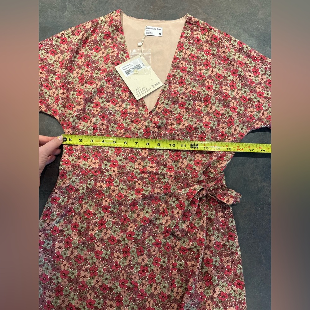 Frank & Oak Pink Floral Wrap Dress with Cream Accents XS - Picture 7 of 12